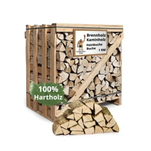 Bois de chauffage charme – caisse de 1 m³, bûches de 25 cm