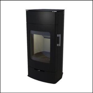 Poêle à bois KRETZ ECHEDO 1 – 7 kW, noir, avec compartiment à bois et grande vitre panoramique